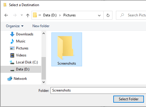 Move Screenshots folder in Windows 10