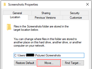 Move Screenshots folder in Windows 10