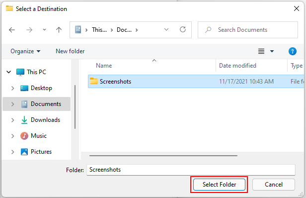 Move Screenshots folder in Windows 11