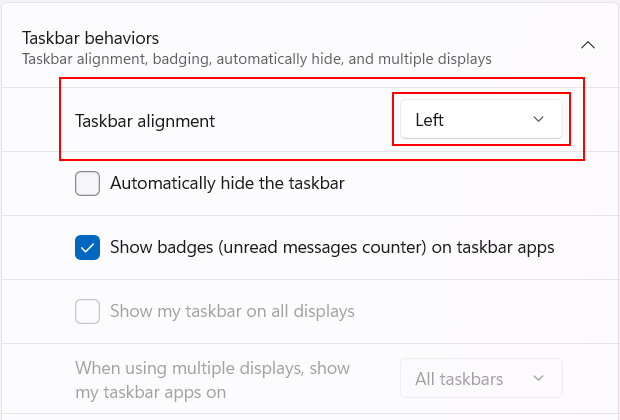 Move Windows 11 taskbar to the left