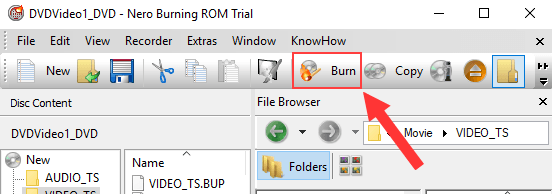 Nero Burning Rom Burn button