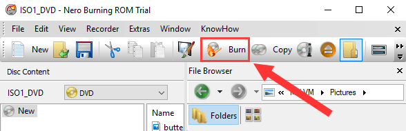 Nero Burning Rom Burn button