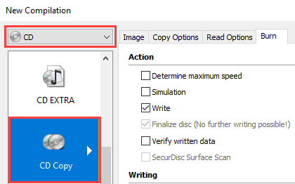 Nero Burning Rom CD Copy option