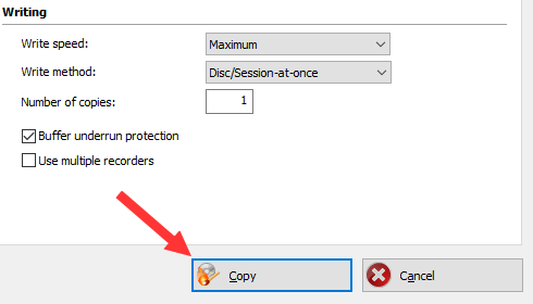 Nero Burning Rom Copy button
