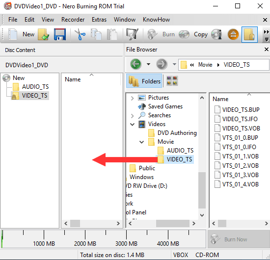 Nero Burning Rom drag VIDEO_TS folder to burn compilation