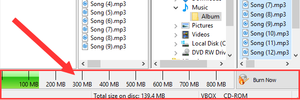 Nero Burning Rom total size on disc