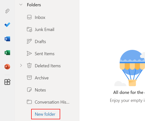 New folder in Outlook