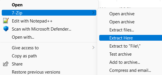 Open a 7z file in Windows 11 using 7-Zip