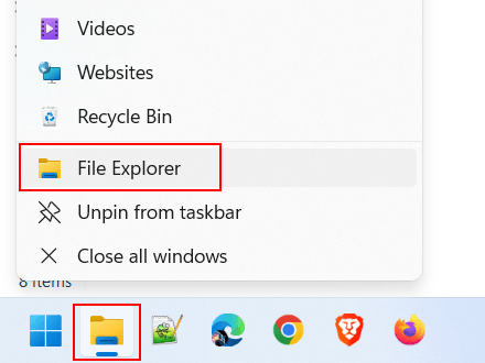 Open a new File Explorer window in Windows 11 - second method