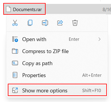 Open a RAR file in Windows 11