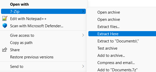 Open a RAR file in Windows 11 using 7-Zip