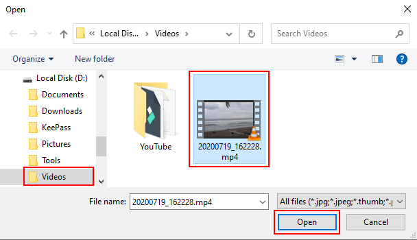 Open a video in Windows 10 video editor