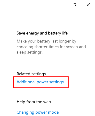 Open additional power settings in Windows 10