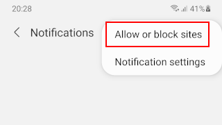 Open the allow or block sites settings in Samsung Internet
