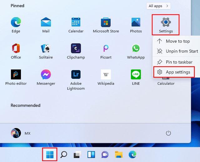Open the app settings of settings app in Windows 11