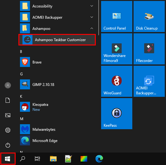 Open Ashampoo Taskbar Customizer