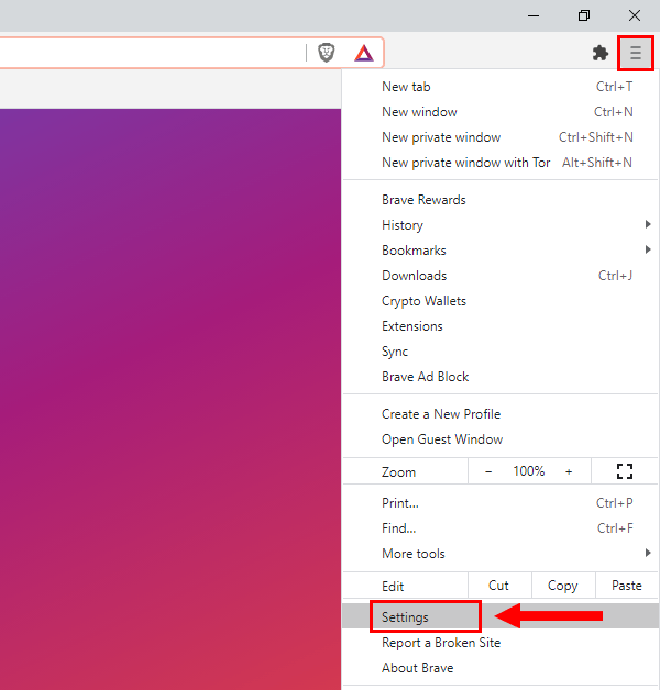 Open Brave browser settings