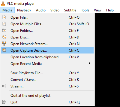 Open Capture Device in VLC media player