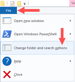 open change folder and search options in file explorer