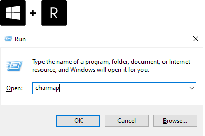 Ouvrir la carte des caractères dans Windows 10 via la boîte de dialogue Exécuter