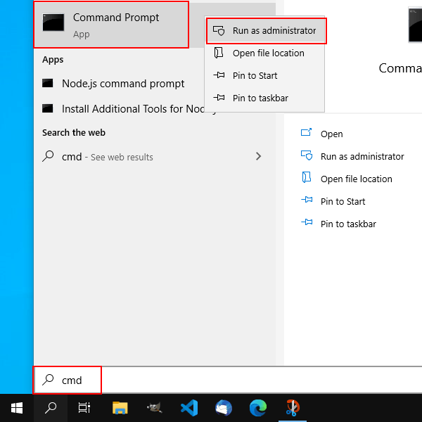 Open Command Prompt as administrator in Windows 10