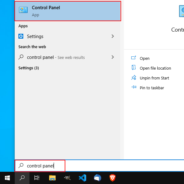 Open Control Panel in Windows 10