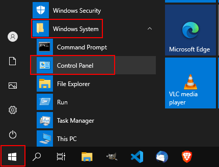 Open Control Panel in Windows 10