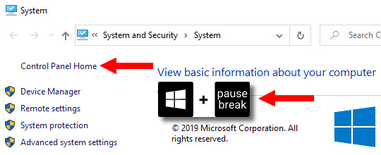 Open Control Panel in Windows 10 via System window