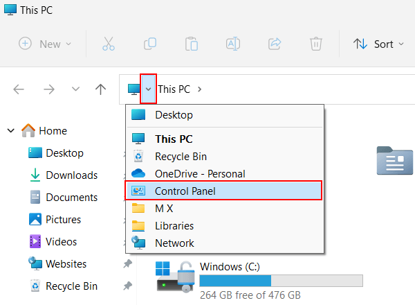 Open Control Panel in Windows 11 using File Explorer