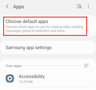 Open default apps setting on an Android device