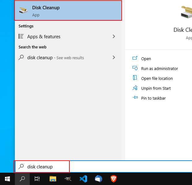 Open Disk Cleanup in Windows 10