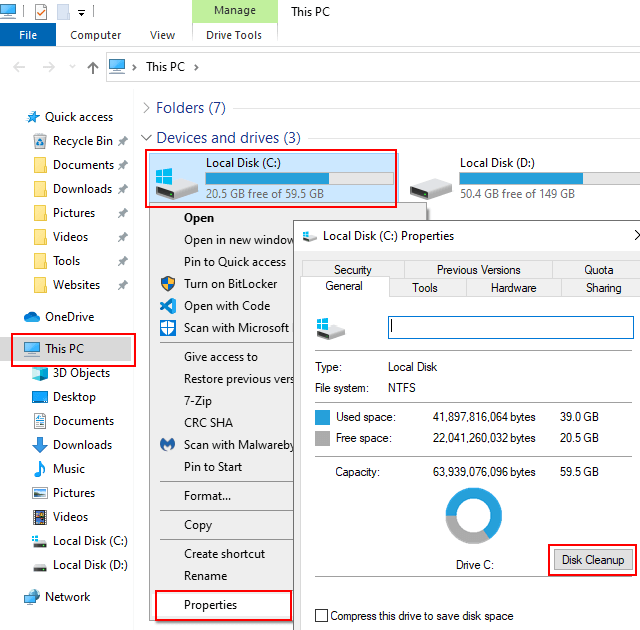 Open Disk Cleanup in Windows 10