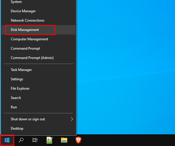 Open Disk Management in Windows 10