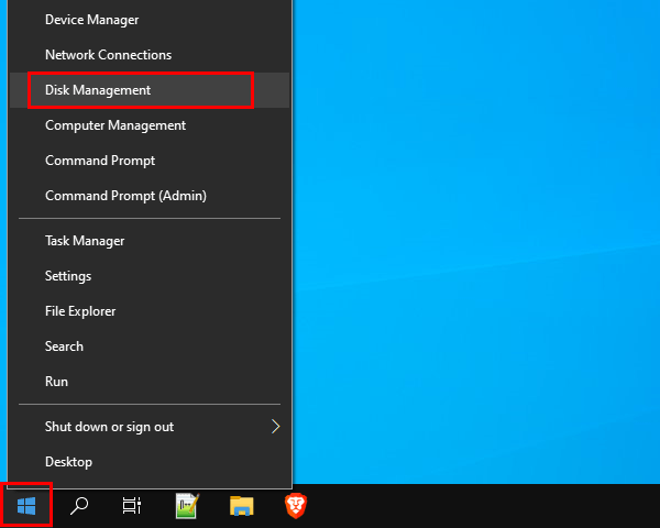 Open Disk Management in Windows 10
