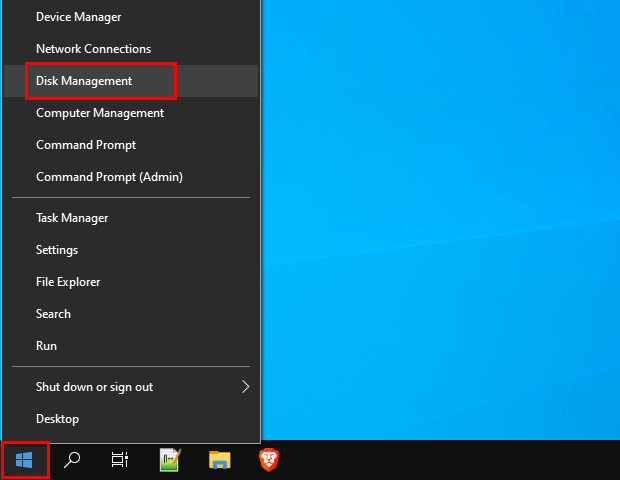 Open Disk Management in Windows 10