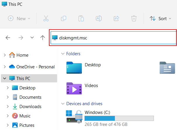 Open Disk Management in Windows 11 using File Explorer
