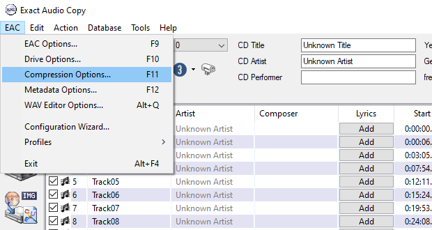 Open EAC compression options