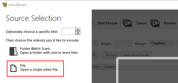 Open file button in HandBrake