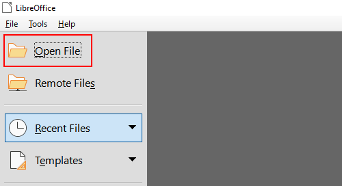 Open File button in LibreOffice