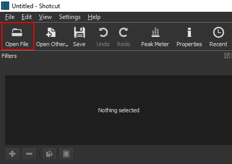 Open File button in Shotcut