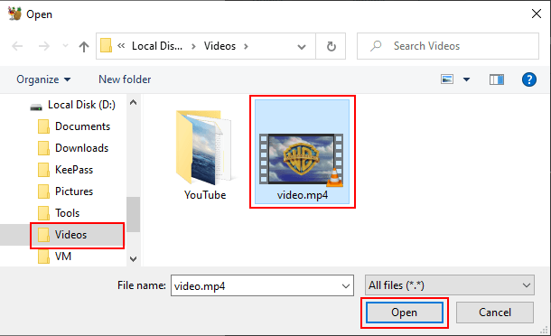 Open file window in HandBrake