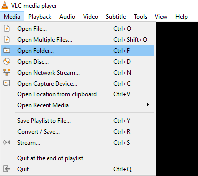 Open folder in VLC media player