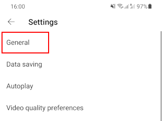 Open general settings in YouTube app
