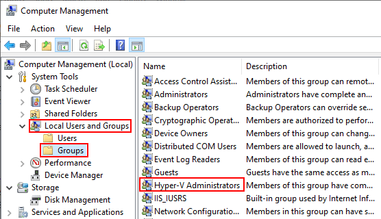 Open Hyper-V Administrators settings in Windows 10