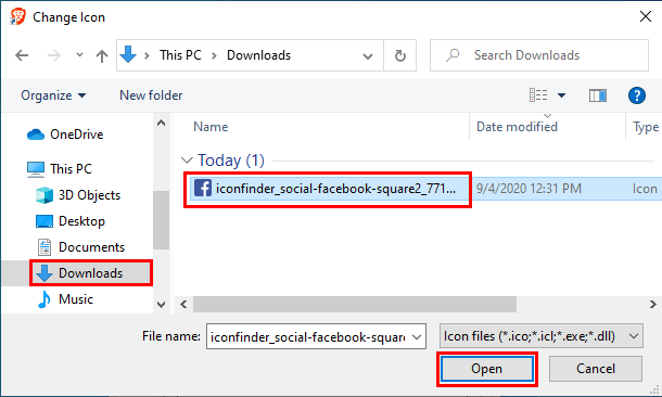 pictogram Openen voor website-snelkoppeling