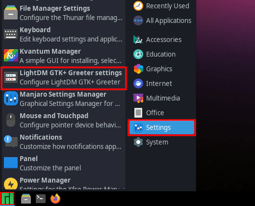 Open LightDM GTK+ Greeter settings in Manjaro Linux