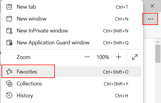 Open Microsoft Edge favorites manager