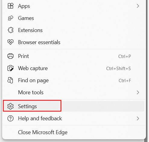 Open Microsoft Edge settings