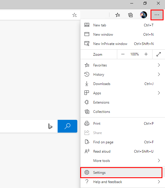 Open Microsoft Edge settings