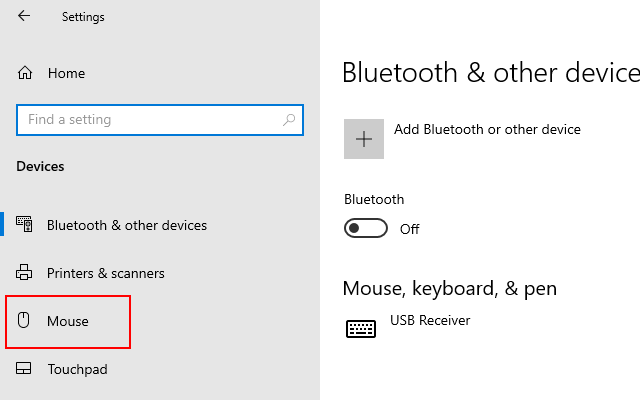 Open Mouse settings in Windows 10